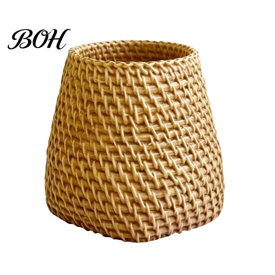 Pen Storage Container Faux Rattan Holder, Woven Style Makeup Brush Boho Office Desk Organizer Desktop Organizer, Multi-functional Resin Pencil Cup for