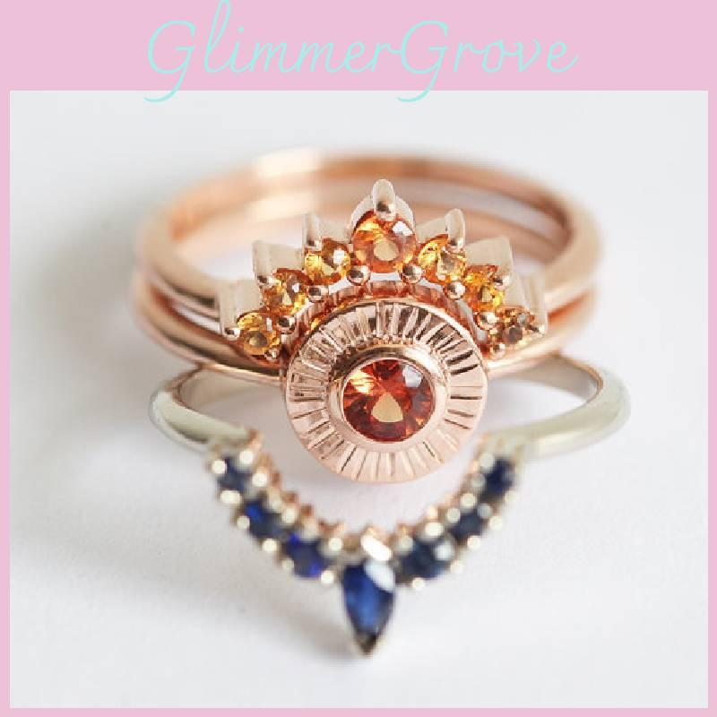 Элегантный набор свадебных колец из трех частей из розового золота с геометрическим дизайном для женщин