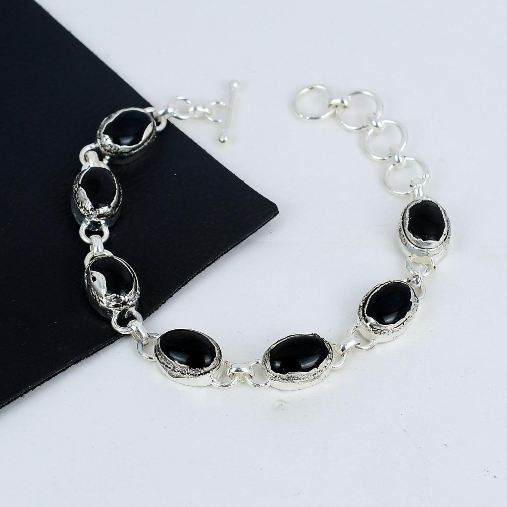 Dainty Black Onyx Gemstone Handmade 925 Sterling Silver Bracelet, Black Onyx Bracelet For Wife , Unisex Bracelet Birthday Gift For Her