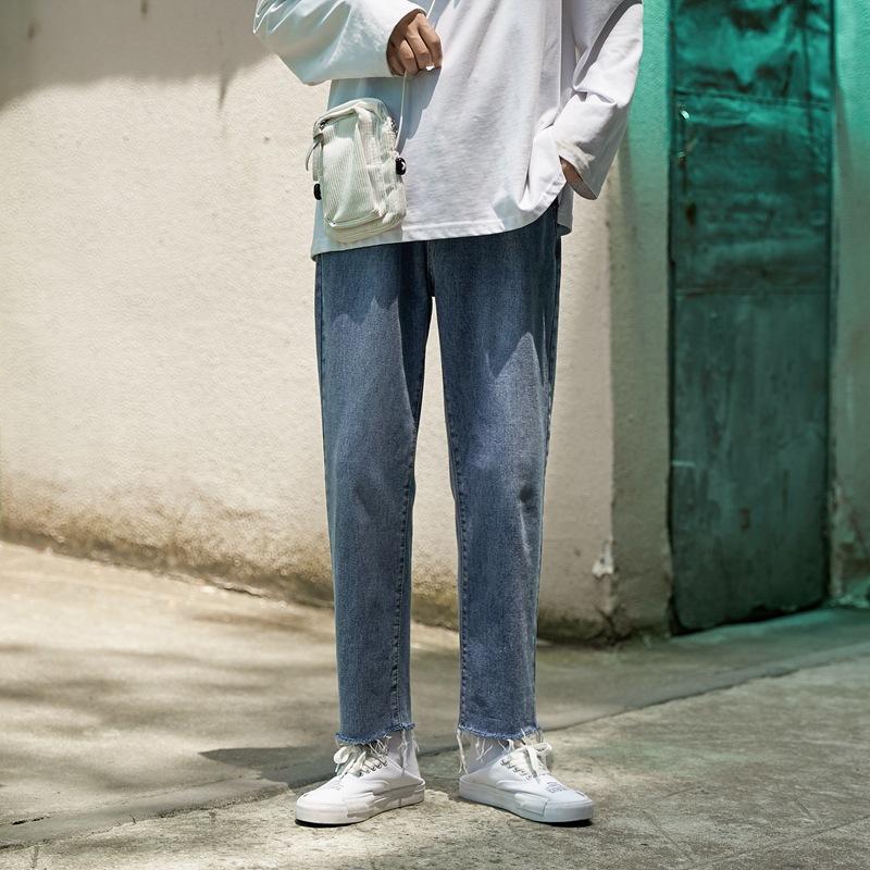 Jeans Men's Trendy Brand Ins Loose Fitting Straight Leg Patchwork Dad Pants Korean Version Trend Versatile Spring Casual Cropped Pants