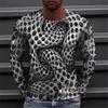 Fashionable Men's Printed T-shirt Optical Illusion Round Neck Long Sleeved Street Harajuku Exaggerated Designer Round Neck Top