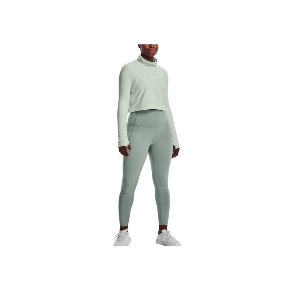 Under Armour Однотонная футболка с круглым вырезом и длинным рукавом, женские топы, зеленый цвет 1375417-592