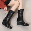 Модная обувь женская 2024 новые женские ботинки с боковой молнией на осень-зиму с круглым носком, однотонные, средней толщины, на танкетке, большие размеры, модные ботинки Zapatos