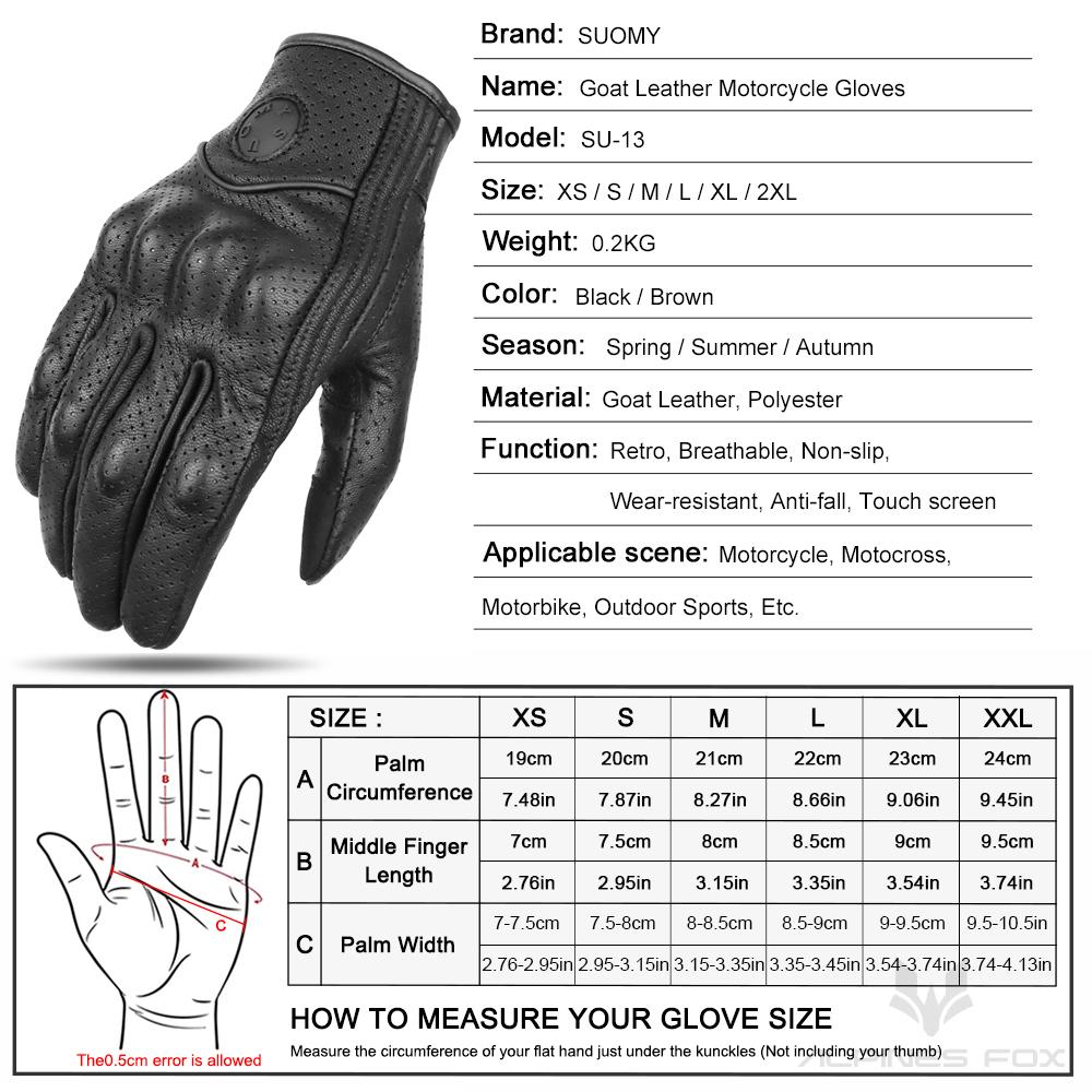 Suomy Motorcycle Leather Gloves Retro Motorcyclist Gloves Men Women Vintage Motocross Gloves Black Motorcycle Accessories