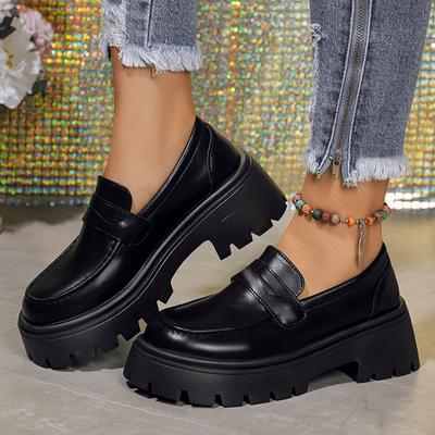 Осенние винтажные черные туфли на платформе для женщин, удобные офисные туфли-лодочки с толстой подошвой, женские туфли-лодочки из искусственной кожи для студентов