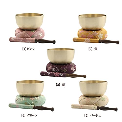 Kyoto Butsudan Hayashi Japanese-made Orin Set with Sakura Pattern, Mio Rin, and Round Futon Set, 2 Sun (6cm Diameter), Pink [Includes Mini Buddhist Al