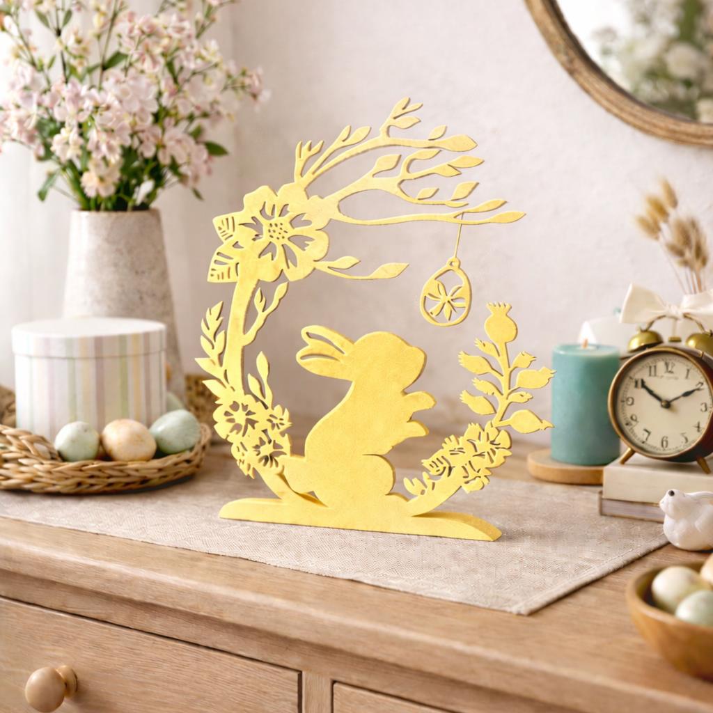Easter decoration - bunny under the arch with a yellow Easter egg