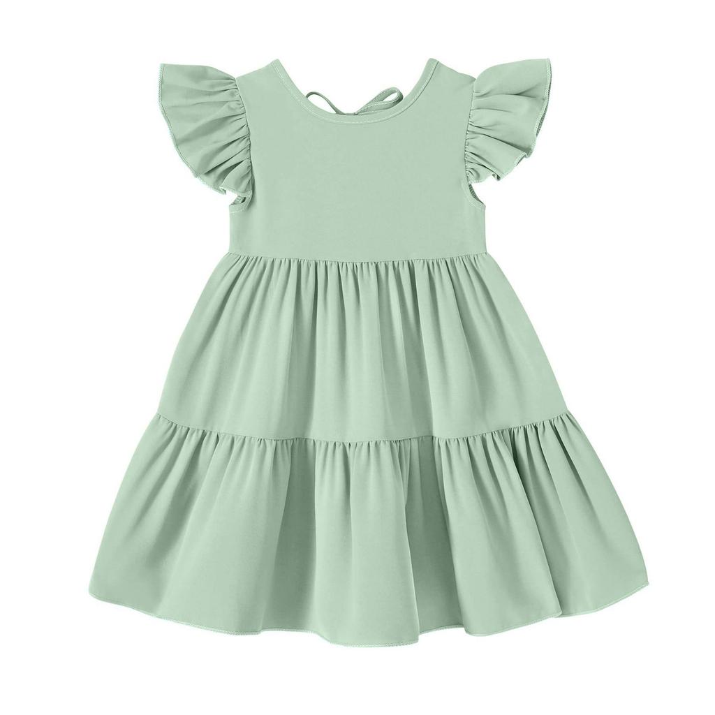 Юбка для девочек с короткими рукавами, однотонная юбка принцессы с развевающимися рукавами