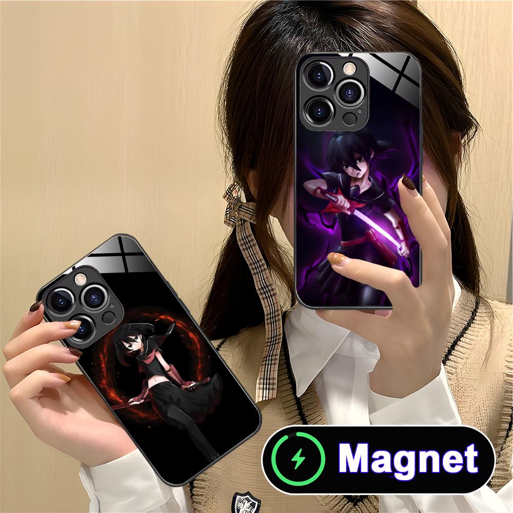 Akame Kurome Glass MagSafe Mobile Phone Case for iPhone 17 16 15 14 13 12 11 Air Pro Max Plus Mini Colorful Cover