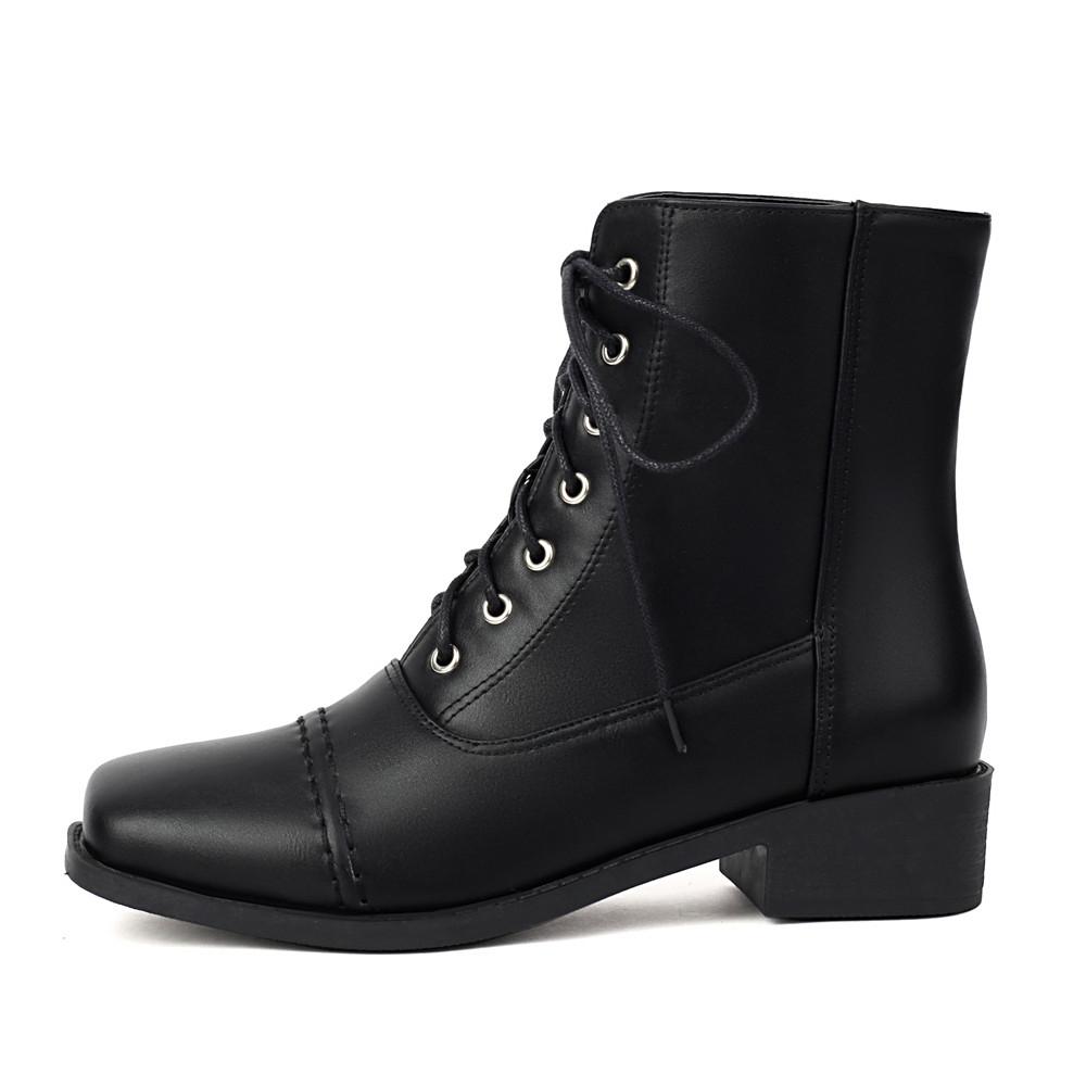 Модные универсальные женские ботильоны Осень/зима Британский стиль Искусственная кожа Короткие ботинки Шнурки Для поездок на работу Плоская подошва Мотоциклетные ботинки
