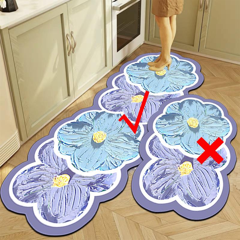 Oil Painting Flower Kitchen Oil-absorbent And Dirt-resistant Floor Mat Bathroom Toilet Absorbent Non-slip Floor Mat