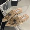 Liyke Brand Fashion Rhinestone Women Pumps Slippers Slip On Lady Mules Square Low Healing Cabold Dress Sandals Shoes
