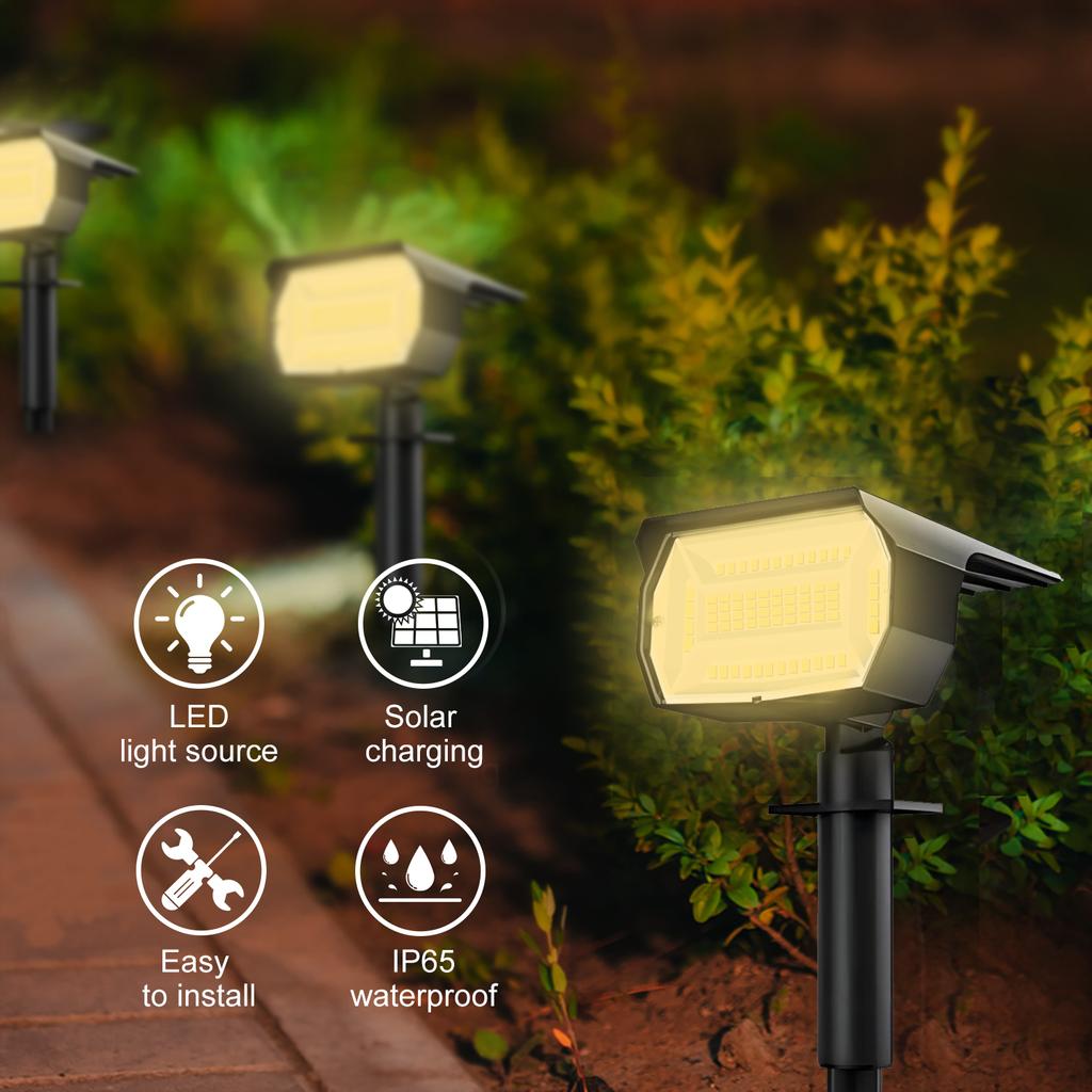Outdoor 72/68 LED Solar Landscape Spotlights IP65 Waterproof Solar Light with 3 Modes Solar Garden Lighting for Outside Yard