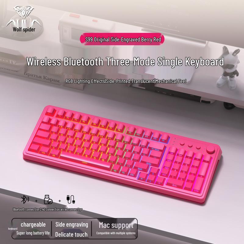 Портативная механическая клавиатура Wolf Spider S99pro — три режима, красочный дизайн, с дисплеем, для офиса и игр.