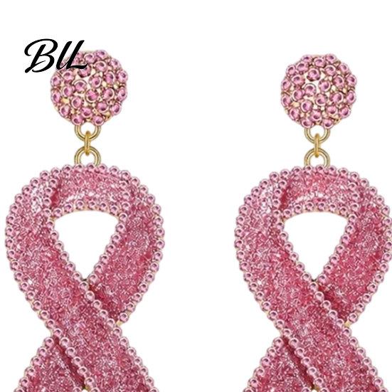 Dangle Earrings for Women 1 Pair Breast Cancer Women, Glitter Rhinestone Stylish Shiny Ear Ornaments Ribbon Drop Earrings, Awareness Jewelry