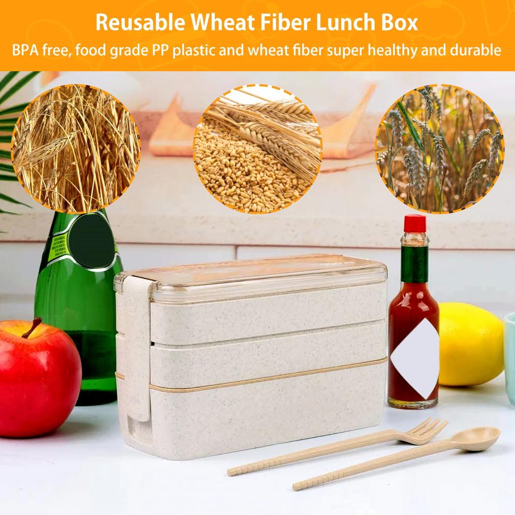 900ml Microwave Lunch Box Wheat Straw Dinnerware Food Storage Container Kids School Office Portable Bento Box Kitchen Gadgets