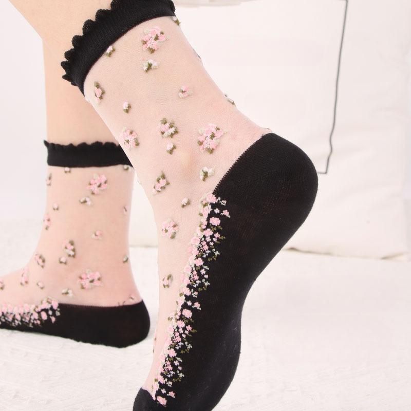 2 пары женских летних цветочных тонких прозрачных эластичных дышащих хлопковых носков