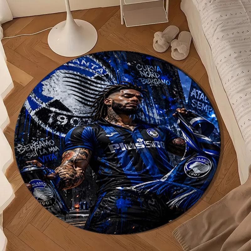 1PC Football Atalanta Round Rug for Livingroom,Bedroom, Palyroom, Chair Rug, Area rug, Circle Carpet, Large Size Fan Christmas gift
