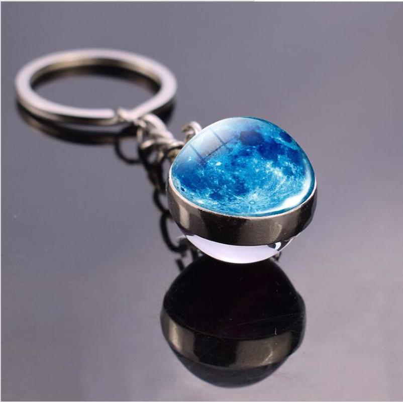 Solar System Planet Keyring Galaxy Nebula Space Keychain Moon Earth Sun Mars Art Picture Double Side Glass Ball Key Chain