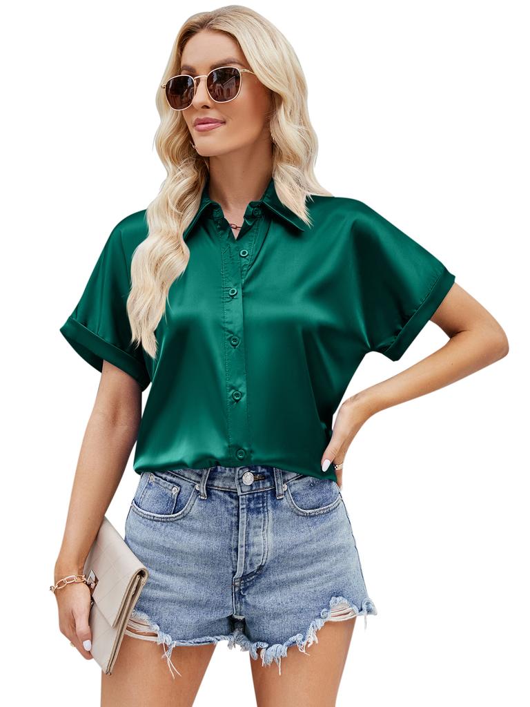 Summer Women's Shirts V-Neck Casual Short Sleeve Shirt