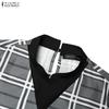 ZANZEA Women Muslim Casual Round Neck Long Sleeve Plaid Print Patchwork Loose Long Dress