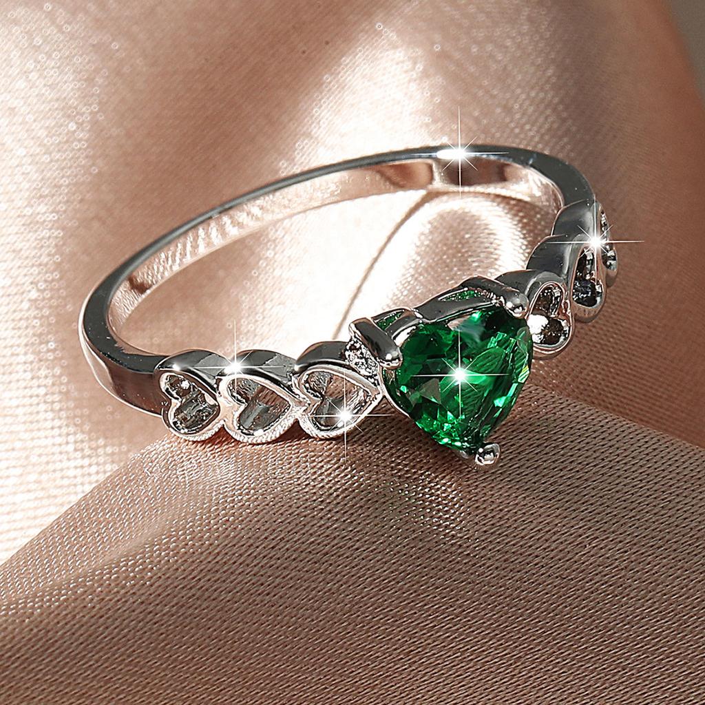 Romantic Green Heart Hollow Copper Ring Valentine's Day Gift