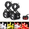 2Pcs Motorcycle LED Lights Universal Motos Dual Color Spotlights 360 Degree Adjustment Auxiliary Fog Light Motorcycle Accessory