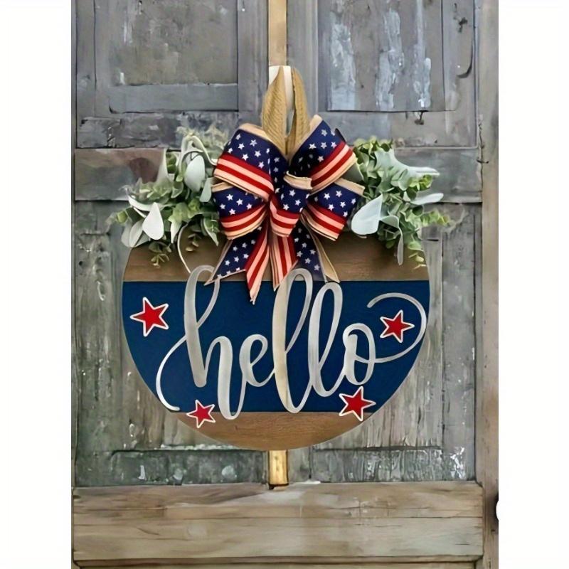 1piece Independence Day Decoration Hello Door Number Wreath Hanging Decoration Front Door Number Pendant American Celebration Wall Hanging Decoration