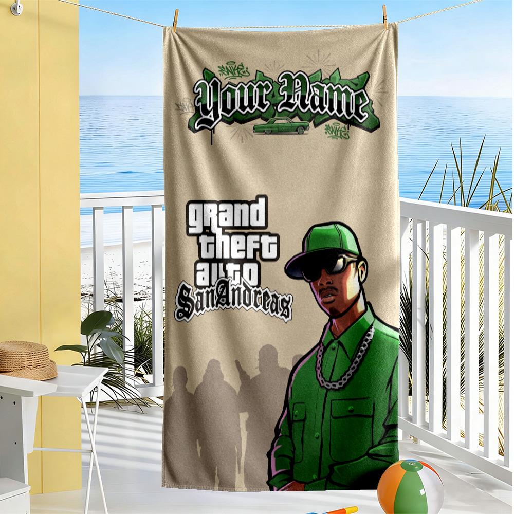 Gta Personalized Text Beach Towel Super Soft Microfiber Quickdry Fabric Perfect for Traveling Yoga Camping and Swimming