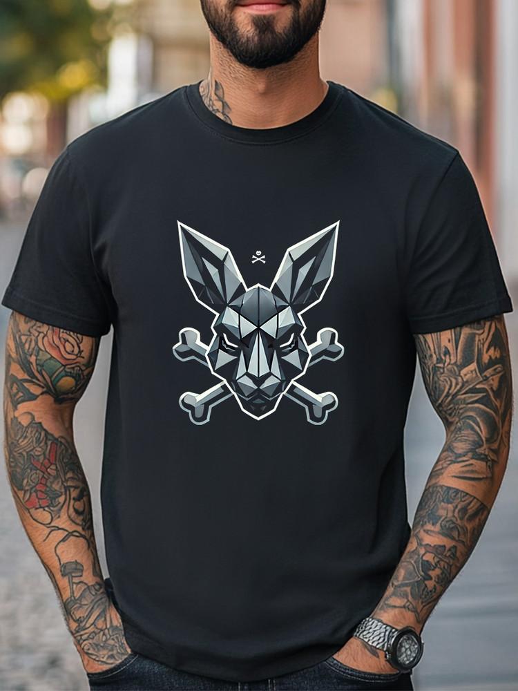Geometric Skull Bunny T-Shirt Dark Gothic Crossbones Design Edgy Streetwear Tee Unisex T-Shirt