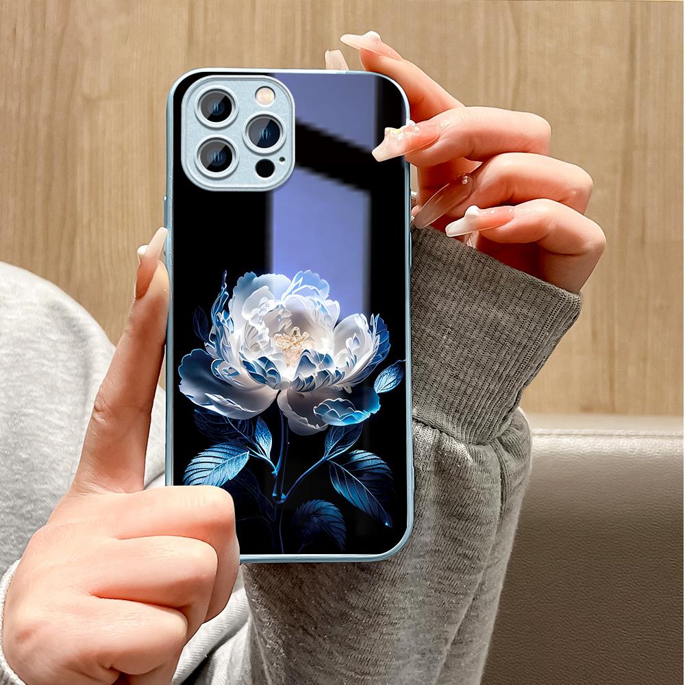 Чехол для телефона с цветком белого пиона, металлический лак из закаленного стекла, противоударный чехол для Huawei Honor iPhone OPPO Realme OnePlus Xiaomi Redmi Samsung Vivo