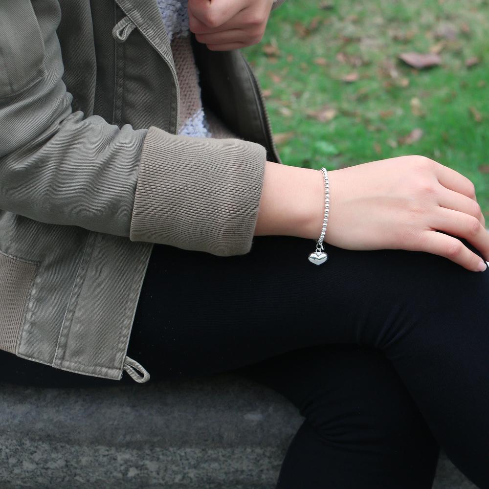 Высокое качество простой браслет из бисера 4 мм/6 мм, браслет из 100% стерлингового серебра 925 пробы с сердечком, модная цепочка для женщин и девочек 15 см/20 см, ювелирные изделия на цепочке