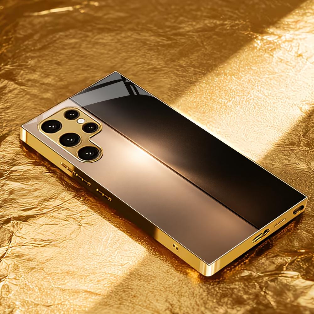 Sleek Gold & Black Gradient phone case glass s25 ultra case s26 ultra case for Samsung Galaxy S26 S25 S24 S23 S22 FE Ultra Plus