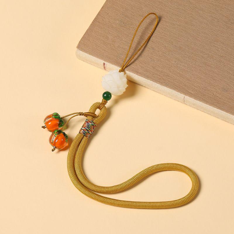 Persimmon Ruyi Mobile Charm: Glazed Pendant Keychain with Anti-Lost Wrist Lanyard for Men & Women