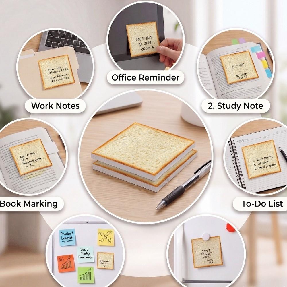 Removable Adhesive Bread Sticky Notes Self Stick Toast Notepad Cute Adhesive Note Pads Student Use
