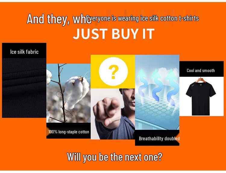 Мужская и женская ультратонкая быстросохнущая спортивная футболка с коротким рукавом из ледяного шелка - Дышащая, Влагоотводящая, Высокоэластичная для использования на открытом воздухе