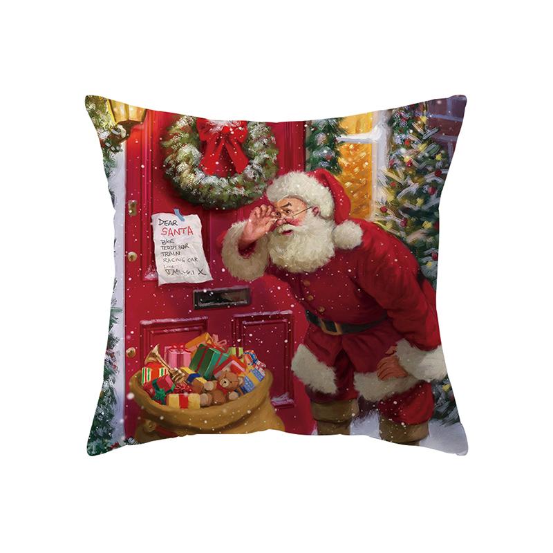 Merry Christmas Santa Claus Print Pattern Cushion Cover Home Living Room Sofa Decoration Polyester Pillow Pillow Cover