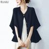 Women Casual Round Neck Half Sleeve Loose Cardigan Blouse