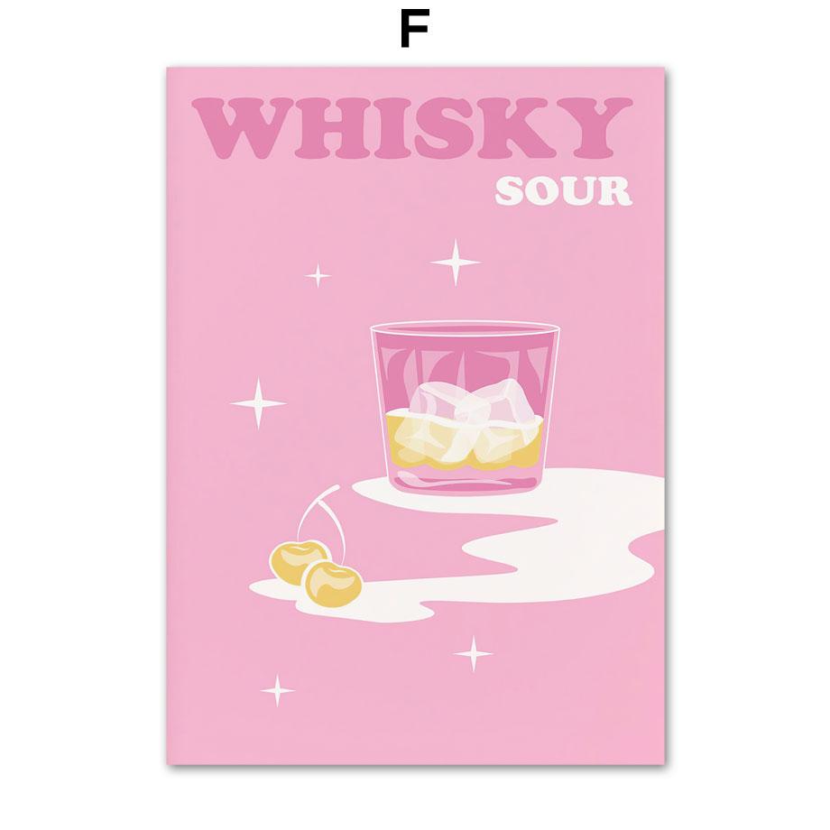 Розовый коктейль Виски Мохито Текила Напитки Плакаты Печать Холст Картина Скандинавские настенные картины Для декора кухни, бара