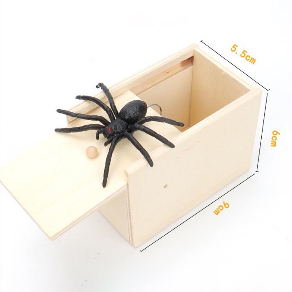 Spider Wooden Box Scare Toy Prank Reusable Funny Play Joke Toy Funny Scare Toy Party Props for Adults Kids Gift
