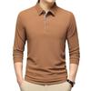 Осенний новый мужской свитер, однотонный, для среднего возраста, с воротником-поло, с длинными рукавами, облегающая рубашка для мужчин