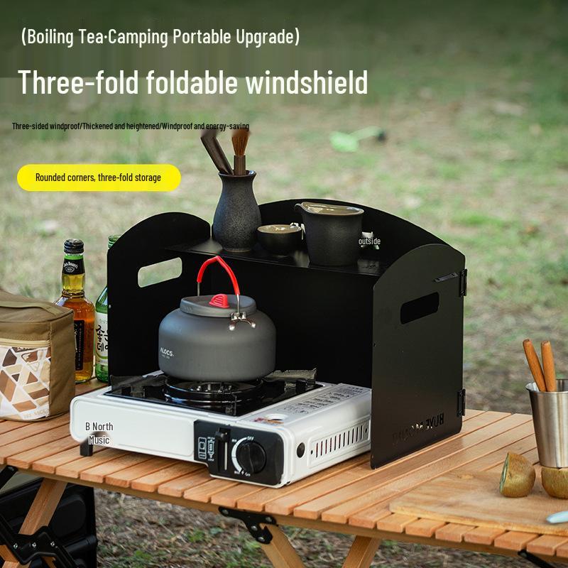 Портативная трехсекционная походная плита с ветрозащитой - Большой концентратор тепла
