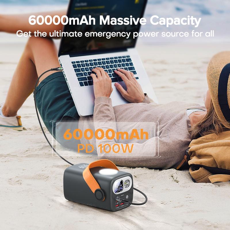 TUODES Внешний аккумулятор 60000 мАч, сверхвысокая емкость внешнего аккумулятора PD 100 Вт, быстрая зарядка, внешняя электростанция для ноутбука iPhone Samsung