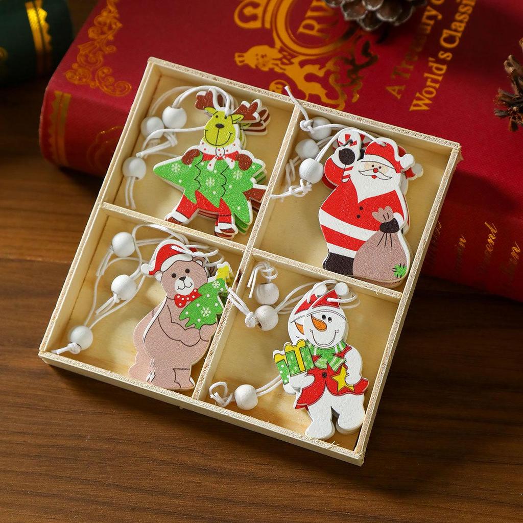 Exquisite Wooden Christmas Tree Ornaments and Small Gift Box
