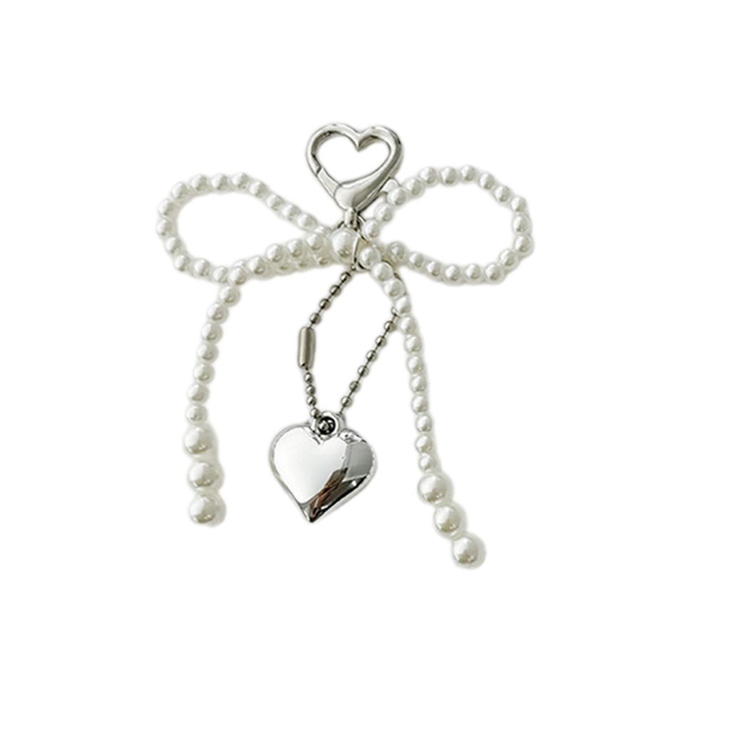 Fashion Heart Pearl Bowknot Charm Keychains Sweet Pendant Hanging Ornament Keyring Backpack Decoration for Women Girls