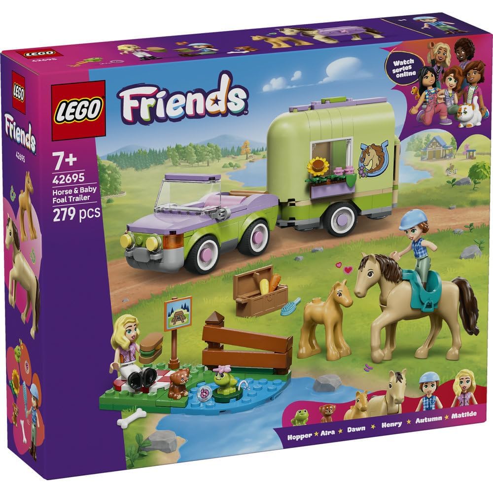LEGO Friends Horse Family and Trailer Building Toy for Kids Ages 7-9, Animal Playset, Creative Block Set