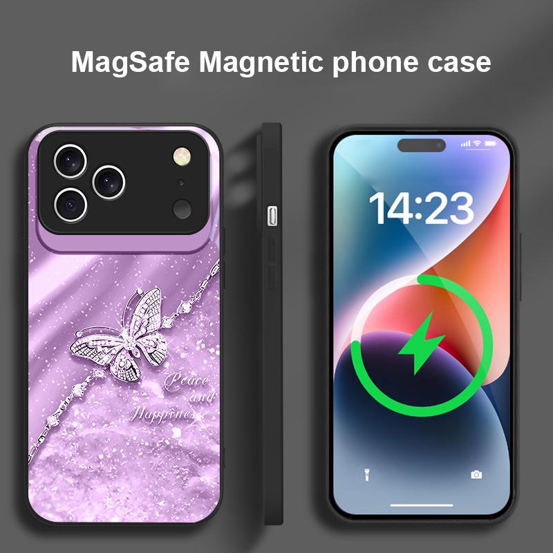 Элегантная синяя бабочка Для iPhone 17 Pro Max 16 E 15 14 13 Plus 12 mini 11 17 Air XR Xs Max 7 Plus Magsafe Стеклянный Чехол для Телефона
