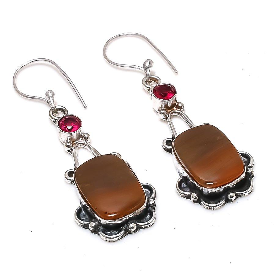 Серьги из стерлингового серебра 925 пробы с натуральным мукаитом и рубиллитом 2,05 дюйма s5B63