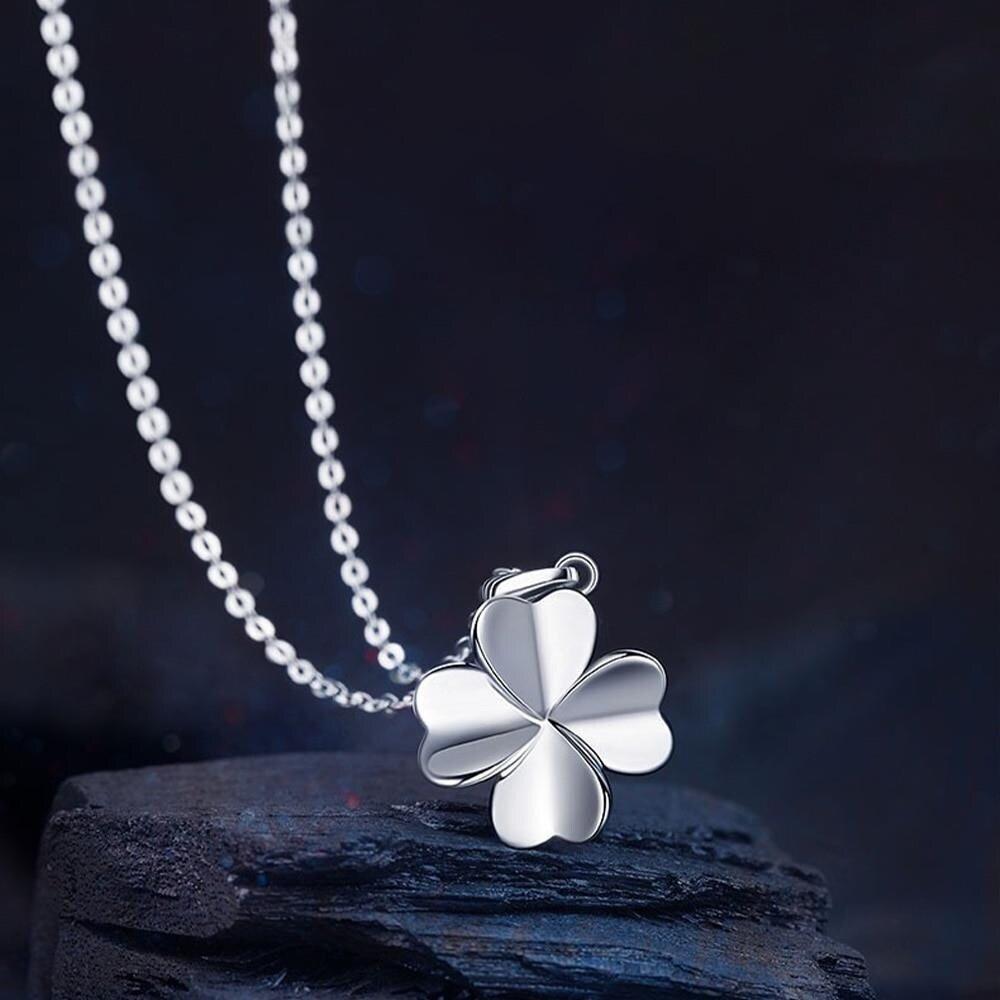 [Osjarak] Women's Simple Four-Leaf Clover Pendant Silver Adjustable Length Necklace