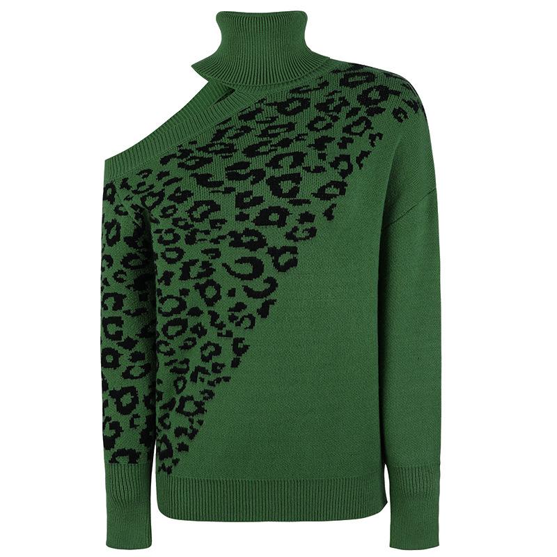 Европейский и американский свитер с леопардовым принтом для женщин, осень и зима, новый сексуальный свитер с открытыми плечами